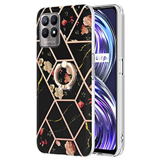 Coque Silicone Motif Fantaisie Souple Couleur Unie Etui Housse avec Support Bague Anneau Y02B pour Realme 8i Noir