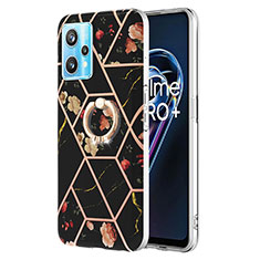 Coque Silicone Motif Fantaisie Souple Couleur Unie Etui Housse avec Support Bague Anneau Y02B pour Realme 9 5G Noir