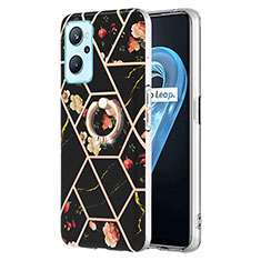 Coque Silicone Motif Fantaisie Souple Couleur Unie Etui Housse avec Support Bague Anneau Y02B pour Realme 9i 4G Noir