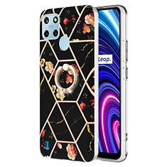 Coque Silicone Motif Fantaisie Souple Couleur Unie Etui Housse avec Support Bague Anneau Y02B pour Realme C21Y Noir