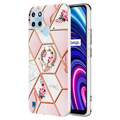 Coque Silicone Motif Fantaisie Souple Couleur Unie Etui Housse avec Support Bague Anneau Y02B pour Realme C21Y Rose