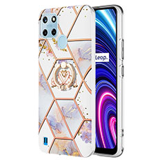 Coque Silicone Motif Fantaisie Souple Couleur Unie Etui Housse avec Support Bague Anneau Y02B pour Realme C25Y Gris