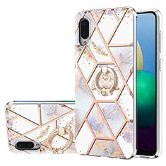 Coque Silicone Motif Fantaisie Souple Couleur Unie Etui Housse avec Support Bague Anneau Y02B pour Samsung Galaxy A02 Gris