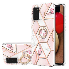 Coque Silicone Motif Fantaisie Souple Couleur Unie Etui Housse avec Support Bague Anneau Y02B pour Samsung Galaxy A03s Rose