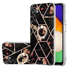 Coque Silicone Motif Fantaisie Souple Couleur Unie Etui Housse avec Support Bague Anneau Y02B pour Samsung Galaxy A04s Noir