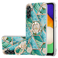 Coque Silicone Motif Fantaisie Souple Couleur Unie Etui Housse avec Support Bague Anneau Y02B pour Samsung Galaxy A04s Vert