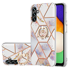 Coque Silicone Motif Fantaisie Souple Couleur Unie Etui Housse avec Support Bague Anneau Y02B pour Samsung Galaxy A13 5G Gris