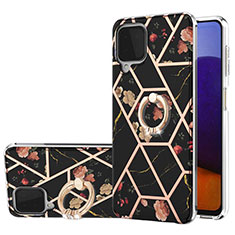 Coque Silicone Motif Fantaisie Souple Couleur Unie Etui Housse avec Support Bague Anneau Y02B pour Samsung Galaxy A22 4G Noir