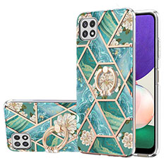 Coque Silicone Motif Fantaisie Souple Couleur Unie Etui Housse avec Support Bague Anneau Y02B pour Samsung Galaxy A22 5G Vert