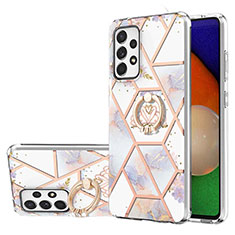 Coque Silicone Motif Fantaisie Souple Couleur Unie Etui Housse avec Support Bague Anneau Y02B pour Samsung Galaxy A52 5G Gris