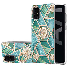 Coque Silicone Motif Fantaisie Souple Couleur Unie Etui Housse avec Support Bague Anneau Y02B pour Samsung Galaxy A71 5G Vert