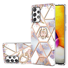 Coque Silicone Motif Fantaisie Souple Couleur Unie Etui Housse avec Support Bague Anneau Y02B pour Samsung Galaxy A72 5G Gris