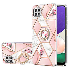 Coque Silicone Motif Fantaisie Souple Couleur Unie Etui Housse avec Support Bague Anneau Y02B pour Samsung Galaxy F42 5G Rose