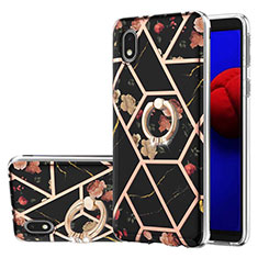 Coque Silicone Motif Fantaisie Souple Couleur Unie Etui Housse avec Support Bague Anneau Y02B pour Samsung Galaxy M01 Core Noir