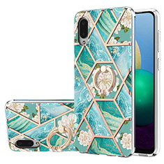 Coque Silicone Motif Fantaisie Souple Couleur Unie Etui Housse avec Support Bague Anneau Y02B pour Samsung Galaxy M02 Vert