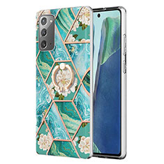 Coque Silicone Motif Fantaisie Souple Couleur Unie Etui Housse avec Support Bague Anneau Y02B pour Samsung Galaxy Note 20 5G Vert