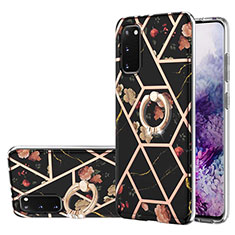 Coque Silicone Motif Fantaisie Souple Couleur Unie Etui Housse avec Support Bague Anneau Y02B pour Samsung Galaxy S20 5G Noir