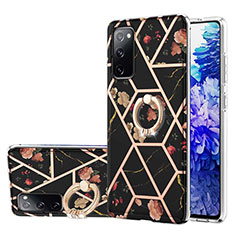 Coque Silicone Motif Fantaisie Souple Couleur Unie Etui Housse avec Support Bague Anneau Y02B pour Samsung Galaxy S20 FE 5G Noir