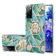 Coque Silicone Motif Fantaisie Souple Couleur Unie Etui Housse avec Support Bague Anneau Y02B pour Samsung Galaxy S20 FE 5G Vert