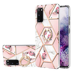 Coque Silicone Motif Fantaisie Souple Couleur Unie Etui Housse avec Support Bague Anneau Y02B pour Samsung Galaxy S20 Rose