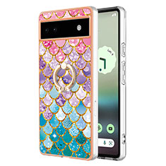 Coque Silicone Motif Fantaisie Souple Couleur Unie Etui Housse avec Support Bague Anneau Y03B pour Google Pixel 6a 5G Colorful