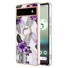 Coque Silicone Motif Fantaisie Souple Couleur Unie Etui Housse avec Support Bague Anneau Y03B pour Google Pixel 6a 5G Violet