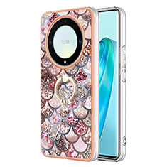 Coque Silicone Motif Fantaisie Souple Couleur Unie Etui Housse avec Support Bague Anneau Y03B pour Huawei Honor Magic5 Lite 5G Marron