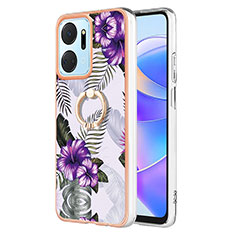 Coque Silicone Motif Fantaisie Souple Couleur Unie Etui Housse avec Support Bague Anneau Y03B pour Huawei Honor X7a Violet