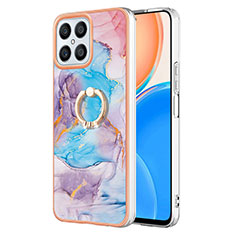 Coque Silicone Motif Fantaisie Souple Couleur Unie Etui Housse avec Support Bague Anneau Y03B pour Huawei Honor X8 4G Bleu