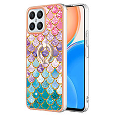 Coque Silicone Motif Fantaisie Souple Couleur Unie Etui Housse avec Support Bague Anneau Y03B pour Huawei Honor X8 4G Colorful