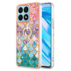 Coque Silicone Motif Fantaisie Souple Couleur Unie Etui Housse avec Support Bague Anneau Y03B pour Huawei Honor X8a 4G Colorful