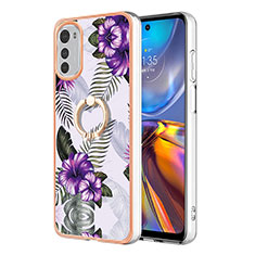 Coque Silicone Motif Fantaisie Souple Couleur Unie Etui Housse avec Support Bague Anneau Y03B pour Motorola Moto E32 Violet