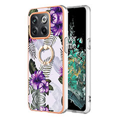 Coque Silicone Motif Fantaisie Souple Couleur Unie Etui Housse avec Support Bague Anneau Y03B pour OnePlus 10T 5G Violet