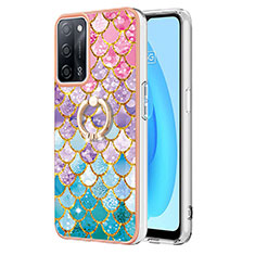 Coque Silicone Motif Fantaisie Souple Couleur Unie Etui Housse avec Support Bague Anneau Y03B pour Oppo A53s 5G Colorful