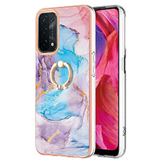 Coque Silicone Motif Fantaisie Souple Couleur Unie Etui Housse avec Support Bague Anneau Y03B pour Oppo A54 5G Bleu