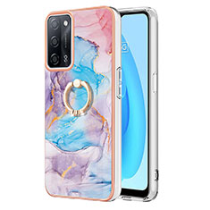 Coque Silicone Motif Fantaisie Souple Couleur Unie Etui Housse avec Support Bague Anneau Y03B pour Oppo A56 5G Bleu