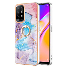 Coque Silicone Motif Fantaisie Souple Couleur Unie Etui Housse avec Support Bague Anneau Y03B pour Oppo A95 5G Bleu