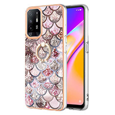 Coque Silicone Motif Fantaisie Souple Couleur Unie Etui Housse avec Support Bague Anneau Y03B pour Oppo F19 Pro+ Plus 5G Marron