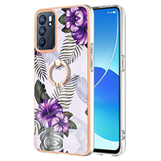 Coque Silicone Motif Fantaisie Souple Couleur Unie Etui Housse avec Support Bague Anneau Y03B pour Oppo Reno6 5G Violet