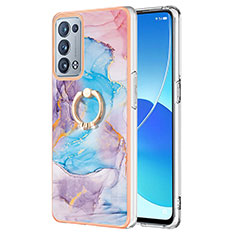 Coque Silicone Motif Fantaisie Souple Couleur Unie Etui Housse avec Support Bague Anneau Y03B pour Oppo Reno6 Pro 5G Bleu