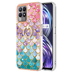 Coque Silicone Motif Fantaisie Souple Couleur Unie Etui Housse avec Support Bague Anneau Y03B pour Realme 8i Colorful