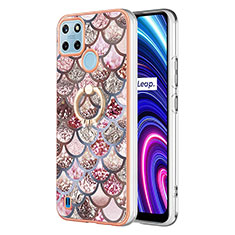 Coque Silicone Motif Fantaisie Souple Couleur Unie Etui Housse avec Support Bague Anneau Y03B pour Realme C21Y Marron