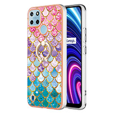 Coque Silicone Motif Fantaisie Souple Couleur Unie Etui Housse avec Support Bague Anneau Y03B pour Realme C25Y India Colorful