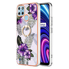 Coque Silicone Motif Fantaisie Souple Couleur Unie Etui Housse avec Support Bague Anneau Y03B pour Realme C25Y India Violet