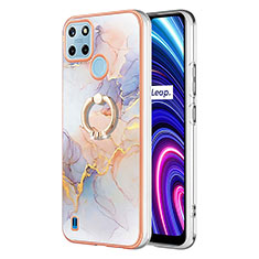 Coque Silicone Motif Fantaisie Souple Couleur Unie Etui Housse avec Support Bague Anneau Y03B pour Realme C25Y India Violet Clair