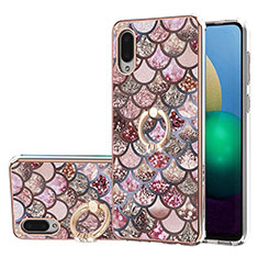 Coque Silicone Motif Fantaisie Souple Couleur Unie Etui Housse avec Support Bague Anneau Y03B pour Samsung Galaxy A02 Marron