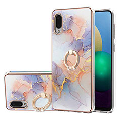 Coque Silicone Motif Fantaisie Souple Couleur Unie Etui Housse avec Support Bague Anneau Y03B pour Samsung Galaxy A02 Violet Clair