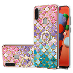 Coque Silicone Motif Fantaisie Souple Couleur Unie Etui Housse avec Support Bague Anneau Y03B pour Samsung Galaxy A11 Colorful