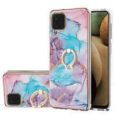 Coque Silicone Motif Fantaisie Souple Couleur Unie Etui Housse avec Support Bague Anneau Y03B pour Samsung Galaxy A12 5G Bleu