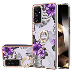 Coque Silicone Motif Fantaisie Souple Couleur Unie Etui Housse avec Support Bague Anneau Y03B pour Samsung Galaxy A15 LTE Violet